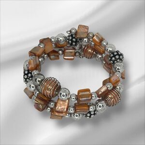 Silver Tone Layered Bead Faux Stone Bracelet Vintage Style Elegant Fashion VTG